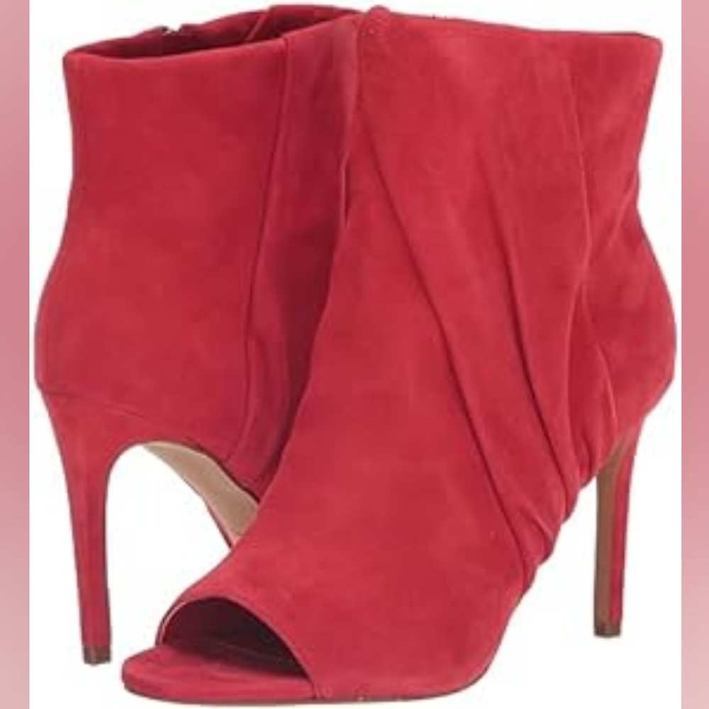 Vince Camuto Women's Atonna Open Toe Red Suede High Heel Bootie Size 5.2
